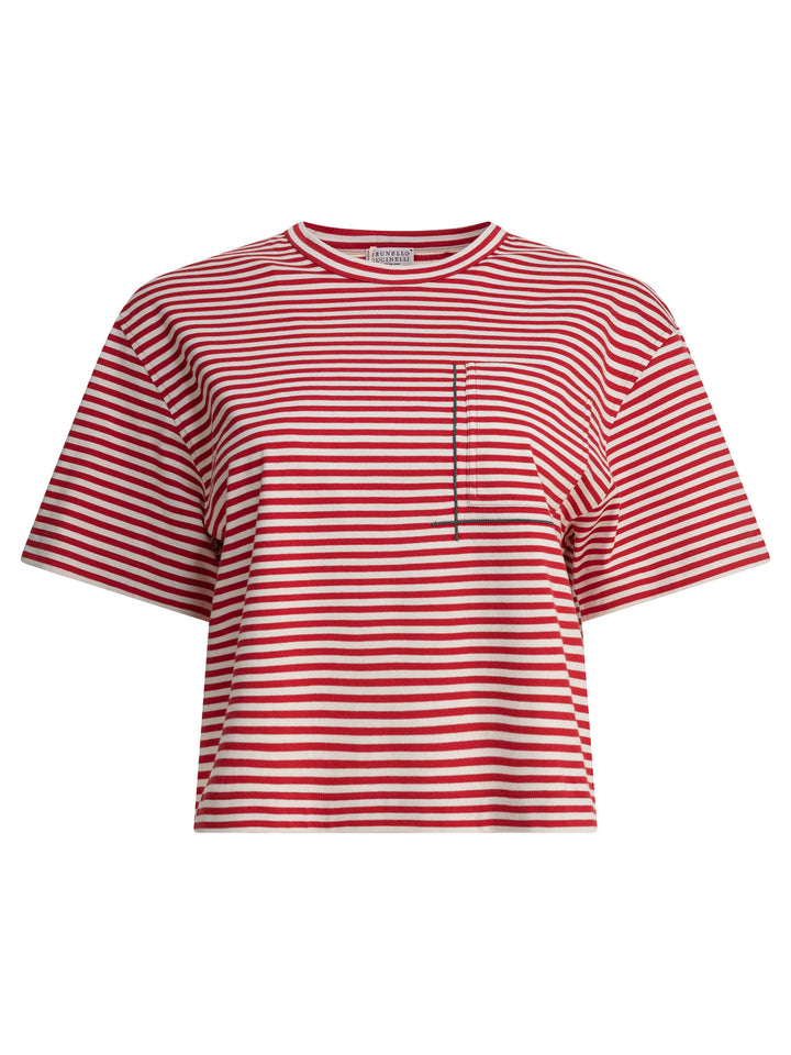 Brunello Cucinelli T-Shirt With Shiny Pocket Detail T-shirts - Rosso | c6d040b92e8f045bdecf9401ed0c446c865f1181