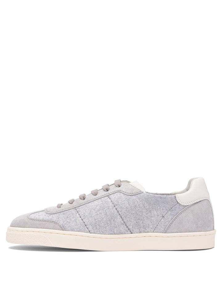 Brunello Cucinelli Cotton Knit, Suede And Soft Calf Sneakers Sneakers & Slip-On - Grey | 937f36c7d264655b3c76f117cad4aabf13668ffe