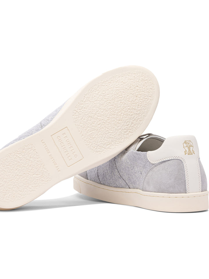 Brunello Cucinelli Cotton Knit, Suede And Soft Calf Sneakers Sneakers & Slip-On - Grey | 6c91eb48a81a7e6581d14c72136b3ae009102271