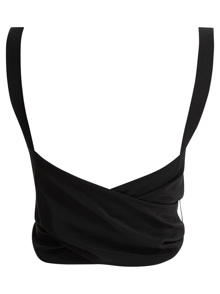 Chloé Cropped Tank Top With Ribbons Top - Nero | b2538e9593b97b57002a405b789dbba43250de13