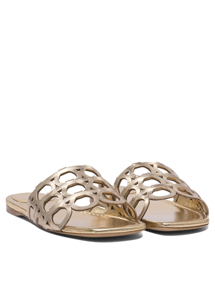 Ferragamo Sandales Basses en Cuir Or