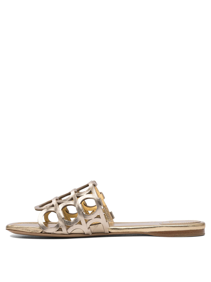 Ferragamo Sandales Basses en Cuir Or