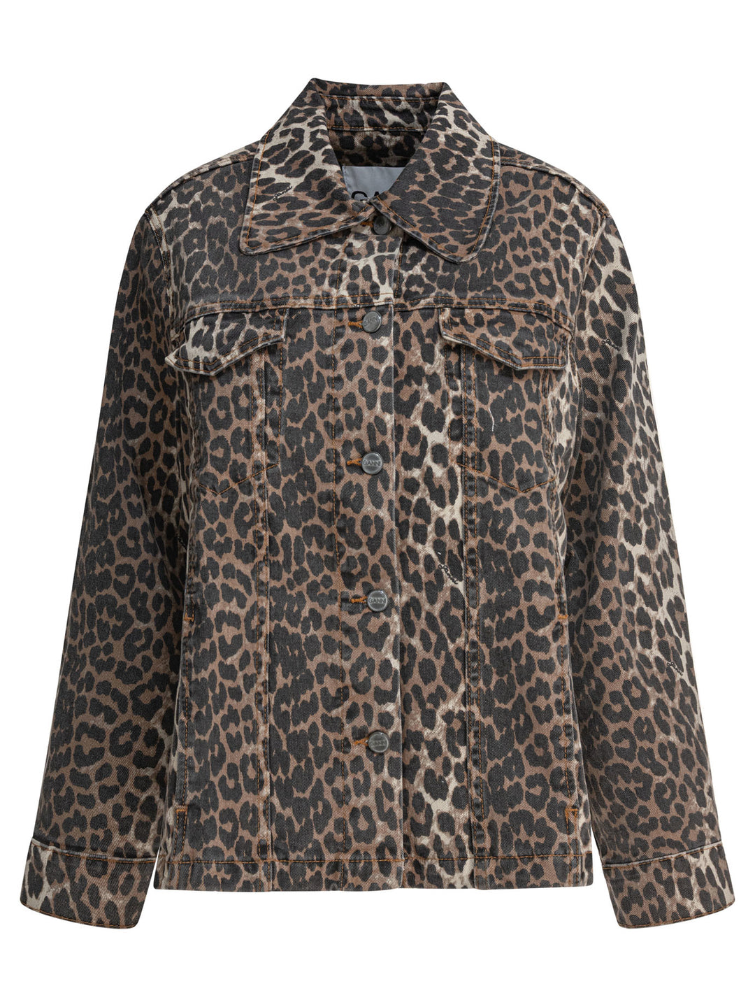 Ganni Leopard Denim Jacket Jackets and Coats - Marrone | 566638d99f2c2f65e429c265ba71927d2d30e4d2
