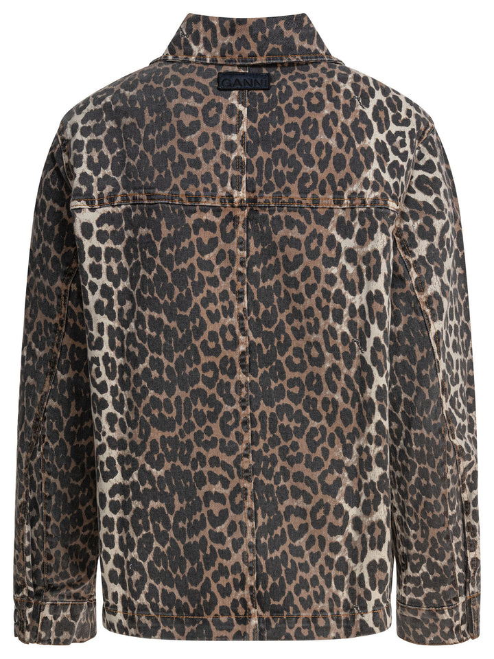 Ganni Leopard Denim Jacket Jackets and Coats - Marrone | d79973abaa3e509aeb0e437496a7a670887d65b7