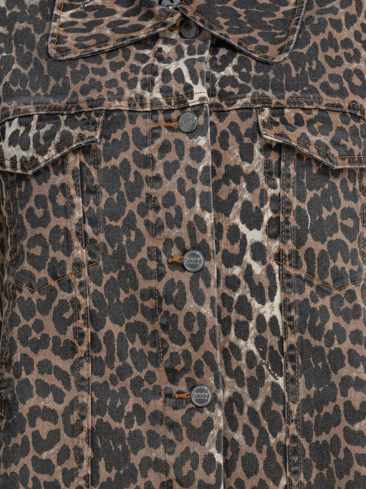 Ganni Leopard Denim Jacket Jackets and Coats - Marrone | f83df7867c37a42b498a2965ad05d96cd008a20b