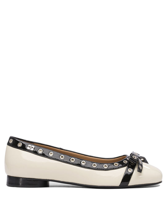 Eyelet Bow Ballet Flats Ballerinas Bianco