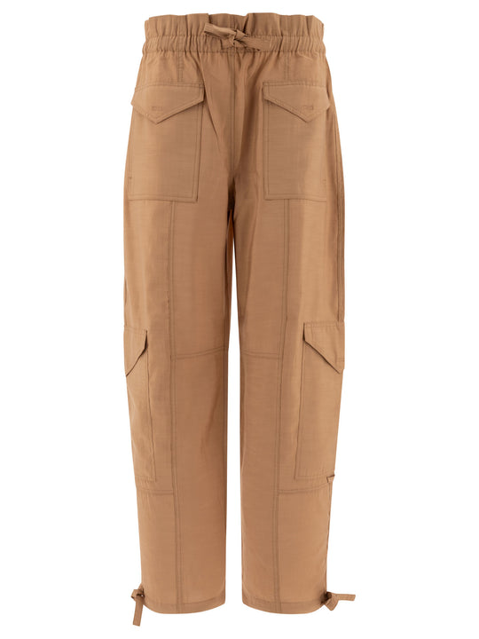 Light Slub High Waist Pocket Pants Trousers Beige