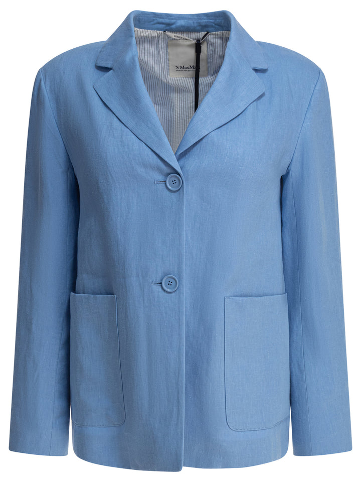 Max Mara S Blazer With Linen Pockets Jackets and Coats - Light blue | 22e050792adbc69e7f254855063b1ebe74a4b035