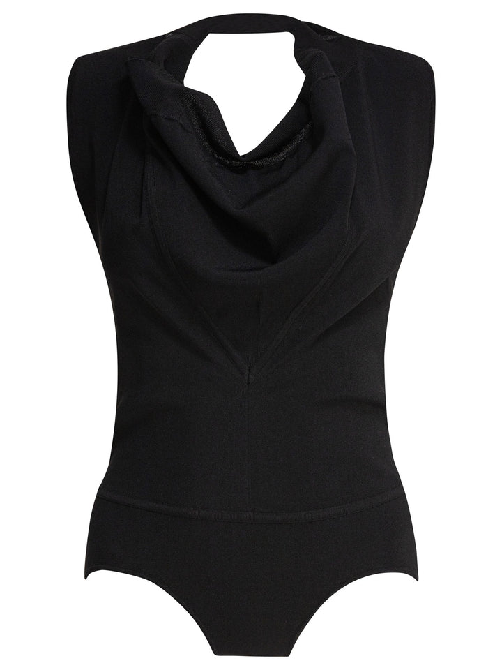 Max Mara Sportmax Sleeveless Draped Bodysuit Top - Nero | 7198640f364dfffaeef14dd6ad7130208a754df5