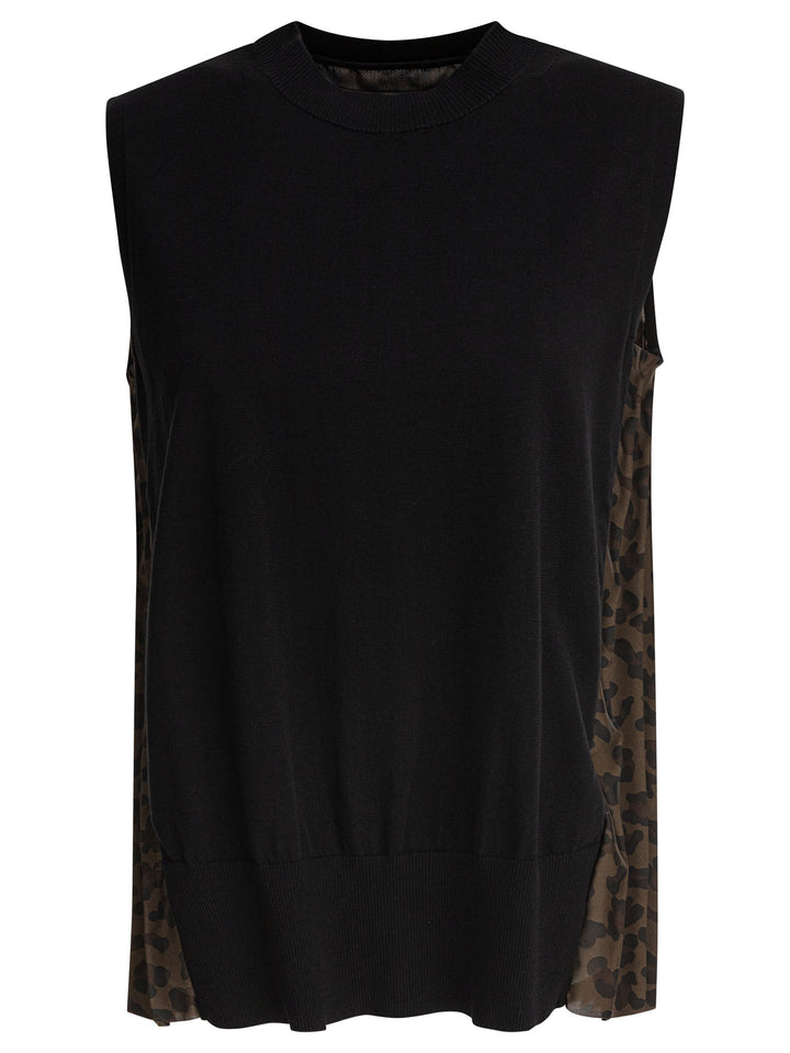 Sacai Leopard Print Top Top - Nero | 6e75bf4cde0c185dd71c34ebda1c9f15c6b25e5b