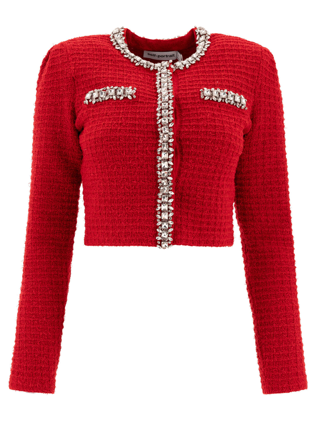 Self-Portrait Cardigan With Crystals Knitwear - Rosso | 579c28d53899fbcaeaefdff33093a68378f5f24c