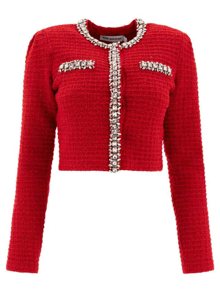 Self-Portrait Cardigan With Crystals Knitwear - Rosso | 579c28d53899fbcaeaefdff33093a68378f5f24c