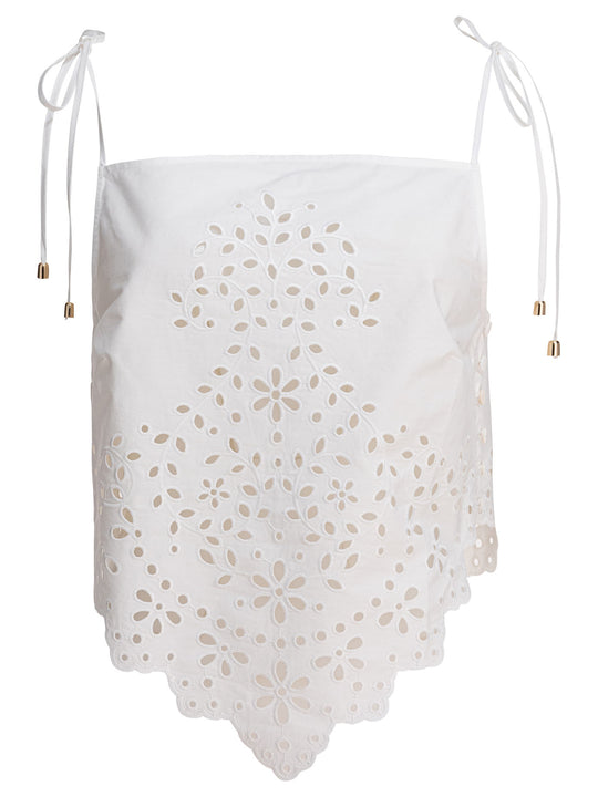 Cotton Embroidered Top Top Bianco