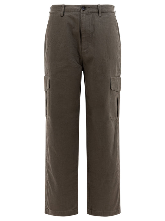 Cotton And Linen Cargo Trousers Verde