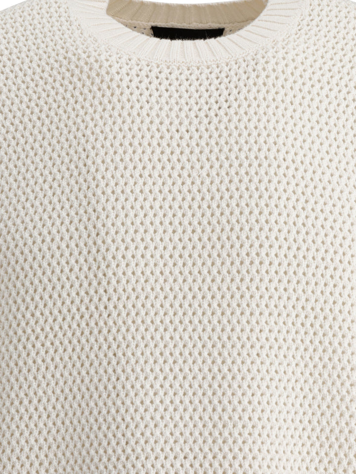 Vince Perforated Crew Neck Sweater Knitwear - Bianco | 470a46b2a62b91e4825e8a48b6f03cd6f2a8ece0