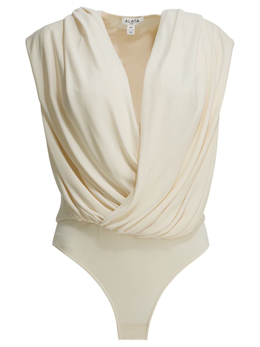 AlaïA Draped Bodysuit With Hood Top - Bianco | 480a10022b123384844d7a909953bfb643406826