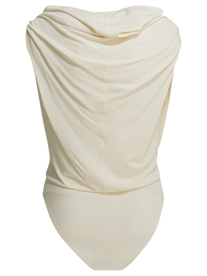AlaïA Draped Bodysuit With Hood Top - Bianco | cbe887d6a238b386e5e124b536421b1d8e28f20f
