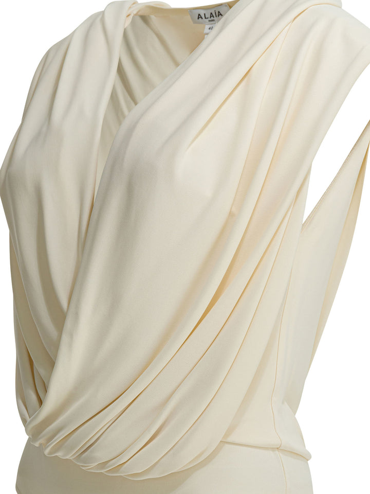 AlaïA Draped Bodysuit With Hood Top - Bianco | d2cb3deee20b74288aeb6754a03d1d50bce086d2
