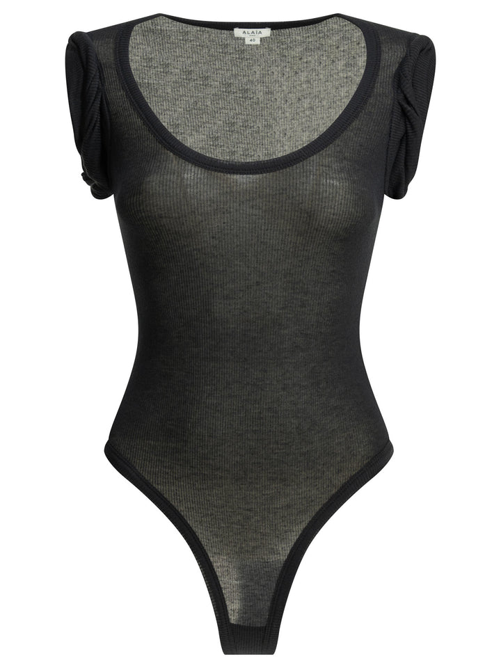 AlaïA Cashmere Blend Bodysuit Top - Nero | 615cb3bf5366e5ca7eb91ffbc8ce35c183e1b03a