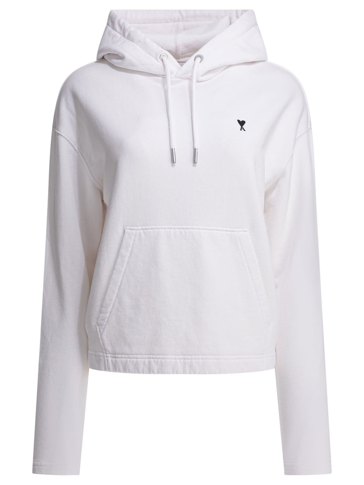 Ami Paris Cotton Hoodie Sweatshirts - Bianco | 301104cfef2f13e67ac6c8ae85a537ac0822b024