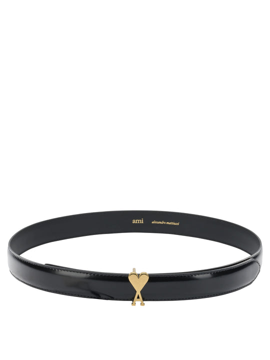 Leather Belt With Buckle Ami De Coeur Cinture Nero