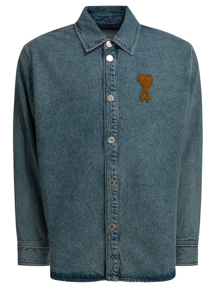 Ami Paris Denim Shirt With Logo Shirts - Blu | 9fb0a44634f1f9dfafb2a78c752f472dbe5efb59