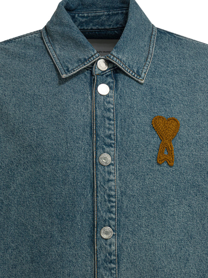 Ami Paris Denim Shirt With Logo Shirts - Blu | 4ac37087169ddc55fe0c44d2dd167c9fd08a82b0