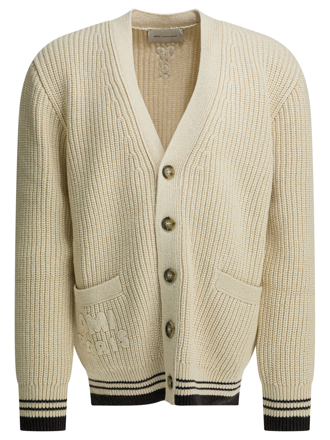 Ami Paris Wool Cardigan With Logo Knitwear - Bianco | f96c4b9ecff4d61e6e6c1fc086f5e19ed80d2157