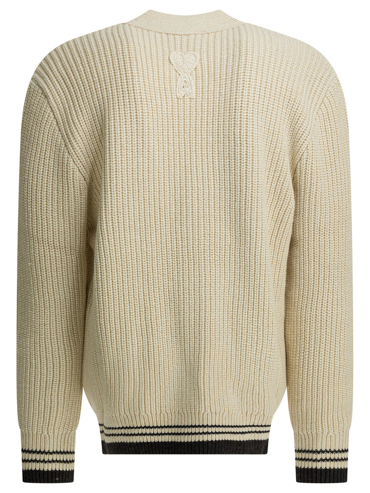 Ami Paris Wool Cardigan With Logo Knitwear - Bianco | fb22243a1b9348929fd9dd5e8674b0e7e3c641df
