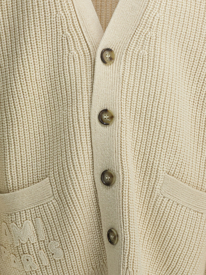 Ami Paris Wool Cardigan With Logo Knitwear - Bianco | 2bdccf2240c40b4de6142a276ad414c276fd8815