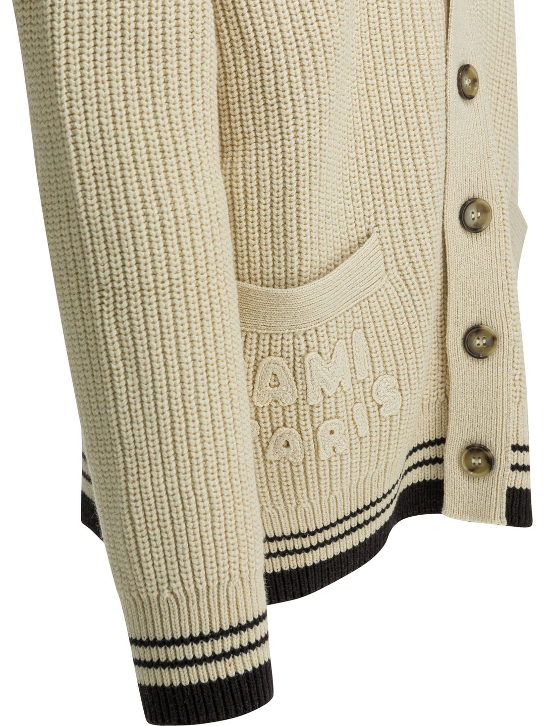 Ami Paris Wool Cardigan With Logo Knitwear - Bianco | e6f59efbabfc41392f5cbd5eb0fbdb549364fb71