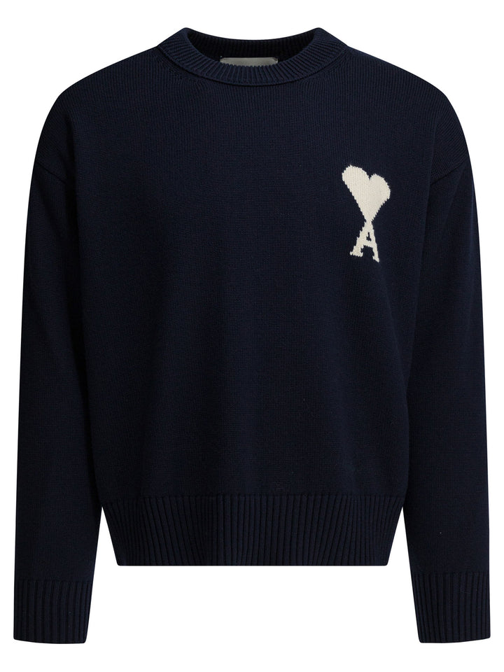 Ami Paris Wool-Blend Crew-Neck Sweater Knitwear - Blu | b020d77ec9d8e88fb9f116438b41be55c7b43fe3