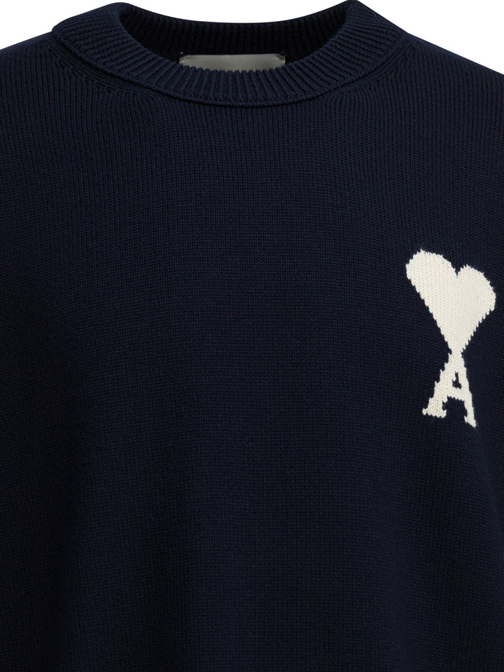 Ami Paris Wool-Blend Crew-Neck Sweater Knitwear - Blu | 112a275c09fc43460e2b493eea99164095080aa7