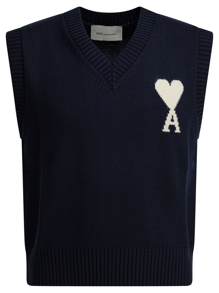 Ami Paris Logo Vest Knitwear - Blu | e2118e5f60170e47fe417205f52d5c187043b234