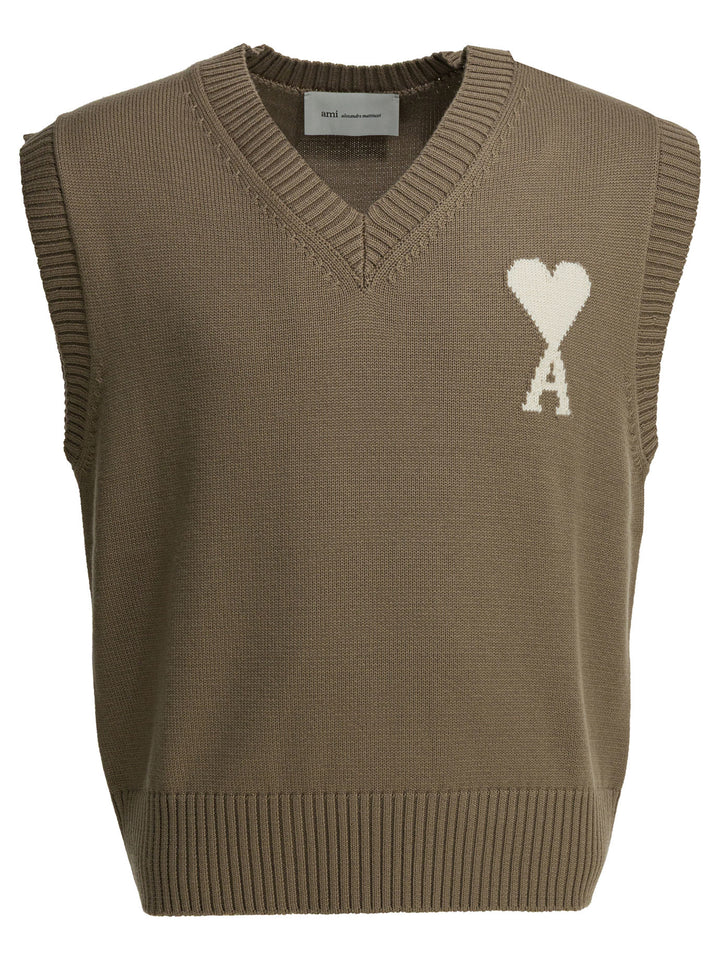 Ami Paris Logo Vest Knitwear - Beige | ca165fddf433362aba58321a83e992d82b152a0d