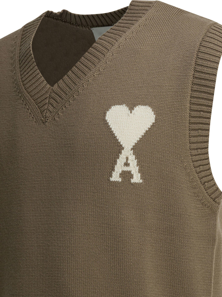 Ami Paris Logo Vest Knitwear - Beige | bf249f862fccf872f0fd2a520a03036d6e02b7f7