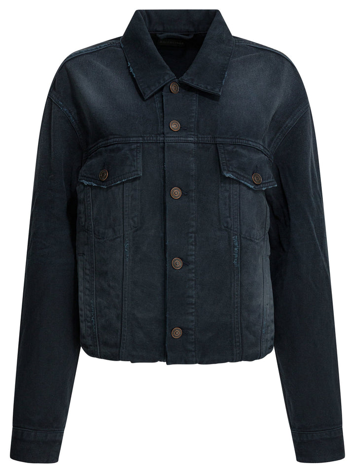 Balenciaga Denim Jacket With Old Effect Jackets and Coats - Blu | 480e857746df4d856f6b206ed1ee92671d1b61b0