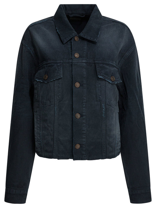 Denim Jacket With Old Effect Jackets And Coats Blu