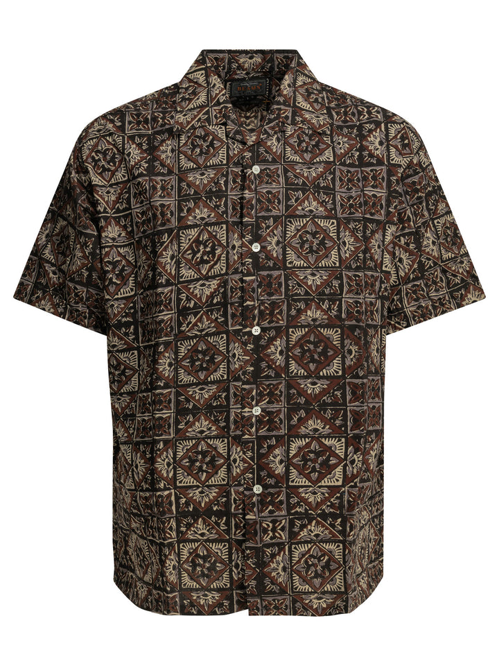 Beams Plus Block Print Shirts - Marrone | b3267b5d057a2fa1e3647f598c33834403ac1e33
