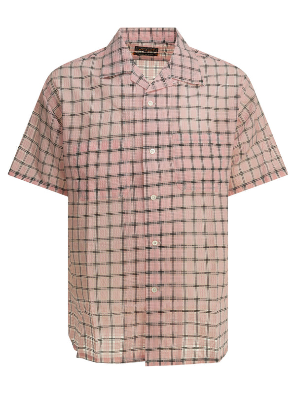 Open Collar Nylon Airy Plaid Shirts Rosa