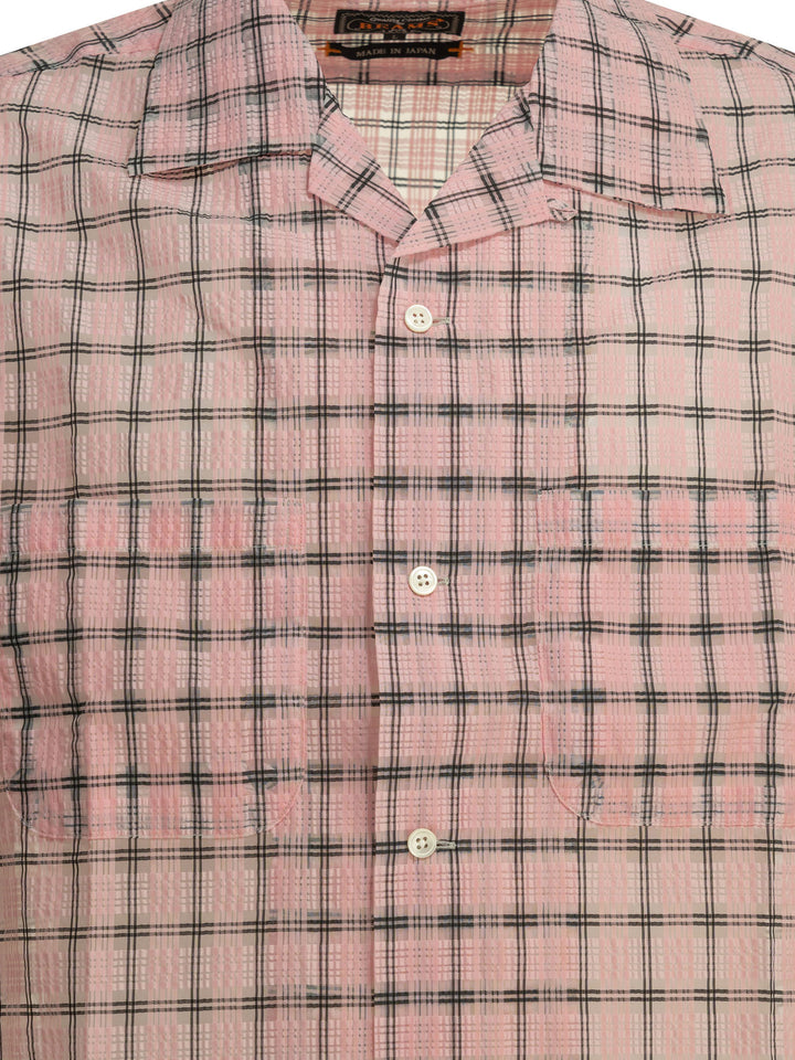 Beams Plus Open Collar Nylon Airy Plaid Shirts - Rosa | c4a05327ba536317672c66c91b80bc22a3016016