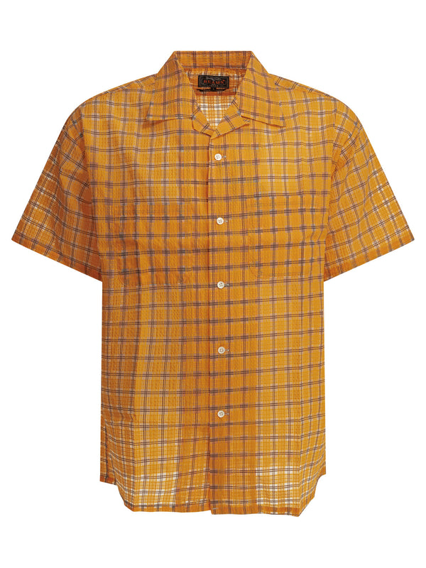 Open Collar Nylon Airy Plaid Shirts Arancione