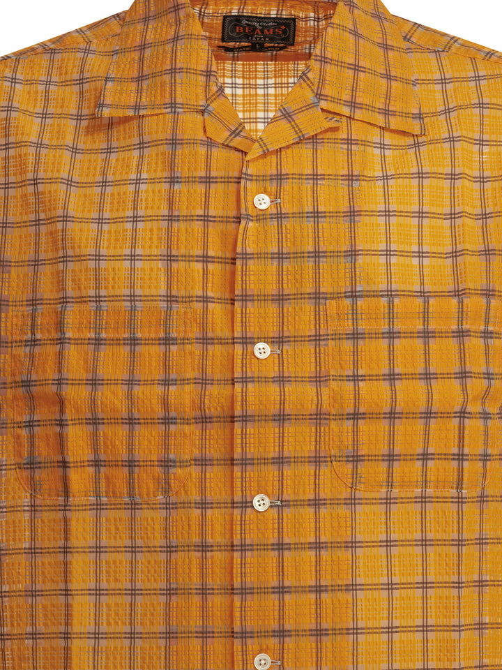 Beams Plus Open Collar Nylon Airy Plaid Shirts - Arancione | 2be70e821bb61c41ac150146df34757c3eec8f5a