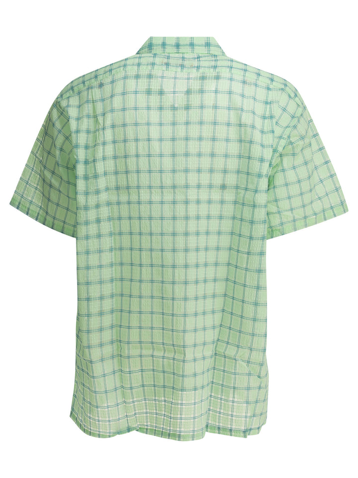 Beams Plus Open Collar Nylon Airy Plaid Shirts - Verde | f955aa456d5e0c097c81ce51a02352b43c4e107d