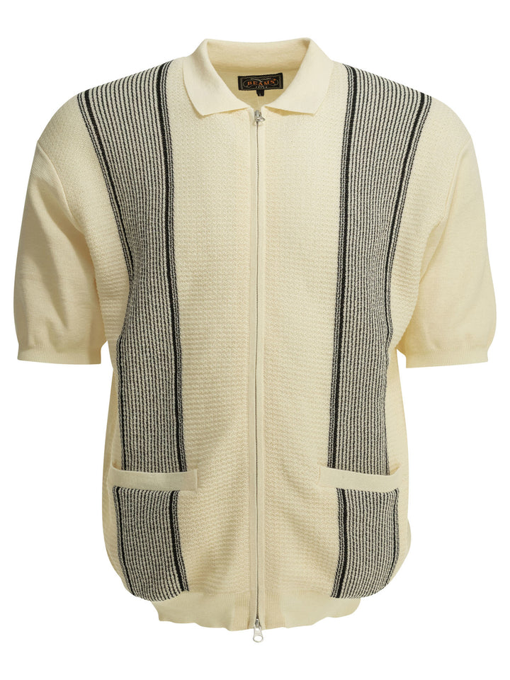 Beams Plus Textured Knit Zipper Polo Shirt Polo shirts - Bianco | 6ad2de37f9d5c34062436f1d064681537eaa2e23