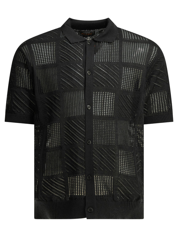 Textured Knit Button-Down Polo Shirt Polo Shirts Nero