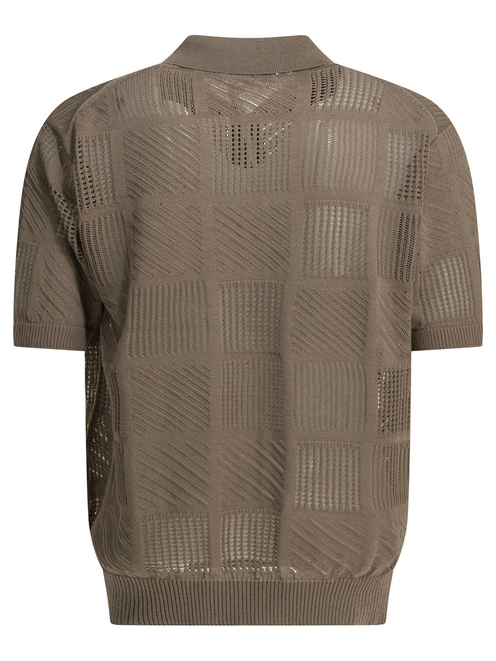 Beams Plus Textured Knit Button-Down Polo Shirt Polo shirts - Marrone | f2eb4e1bdc7647bf9a8638d060bcb9589bac3d13