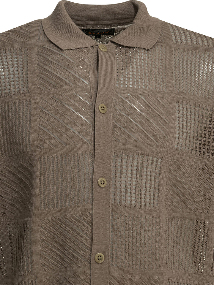 Beams Plus Textured Knit Button-Down Polo Shirt Polo shirts - Marrone | 5b875ba0d206c99c4d3a09d3bb11942c8d1703f2
