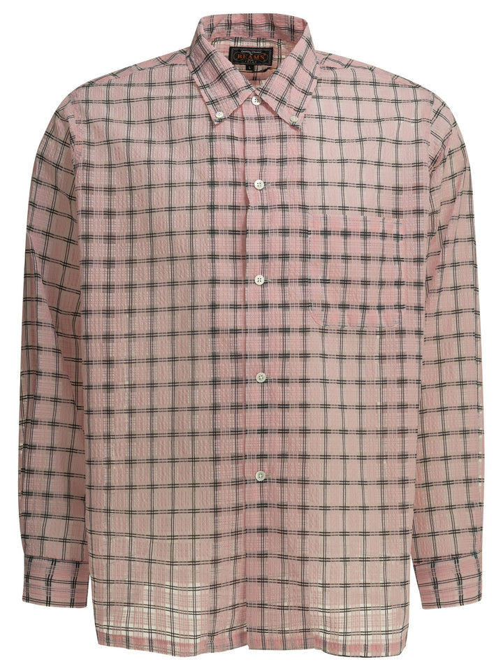 Beams Plus Open Bd Nylon Airy Plaid Shirts - Rosa | f6500a42c7ff88ac32b98437e591980d4d77e1e2