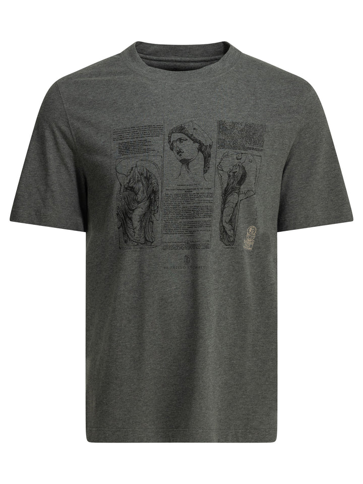 Brunello Cucinelli Crew-Neck T-Shirt With Print Knitwear - Grey | e207009d39c0e15aa0f5950fa431983955f03558